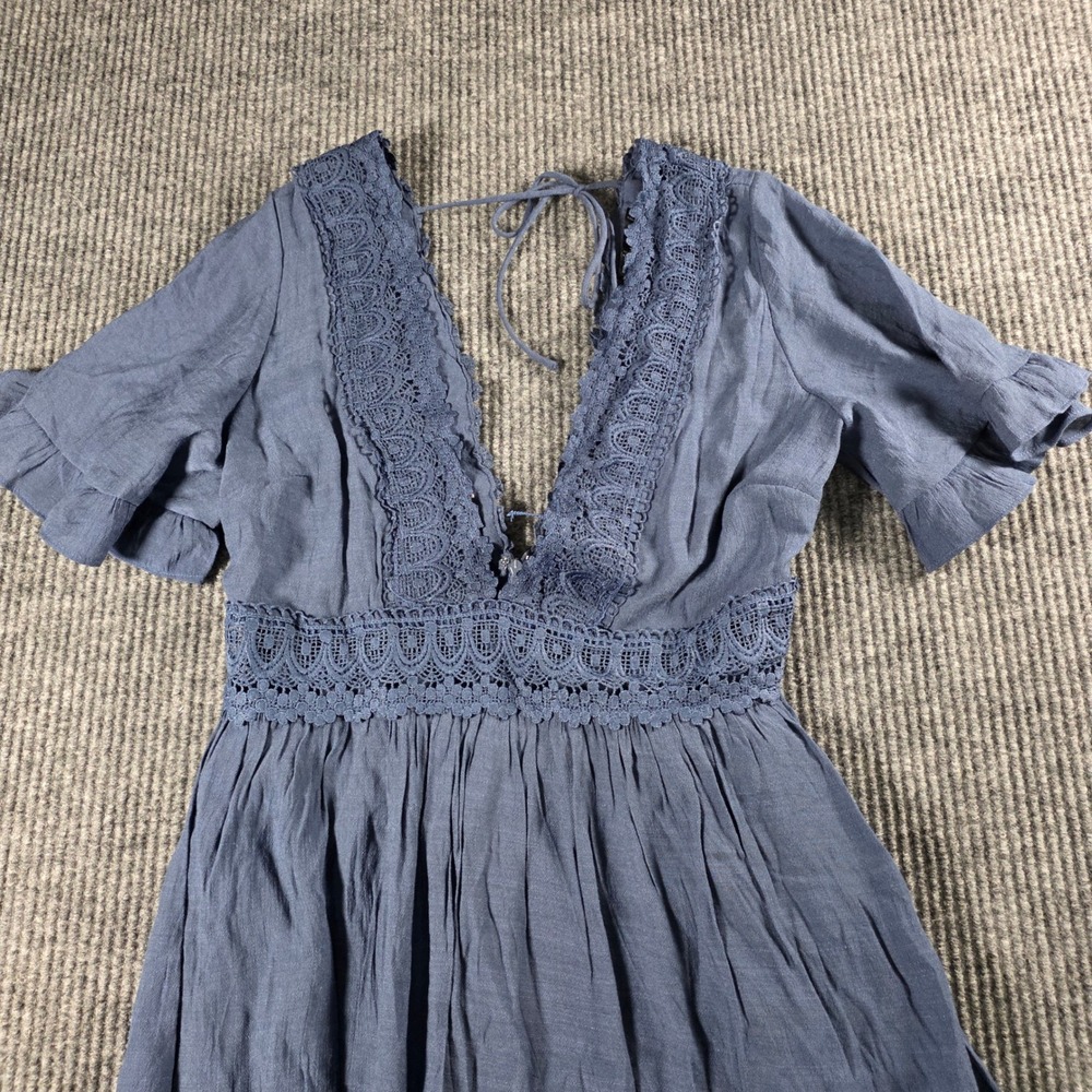 Wishlist Apparel Boho Crochet Lace Trim Crinkle Gauze Maxi Dress - Picture 10 of 12